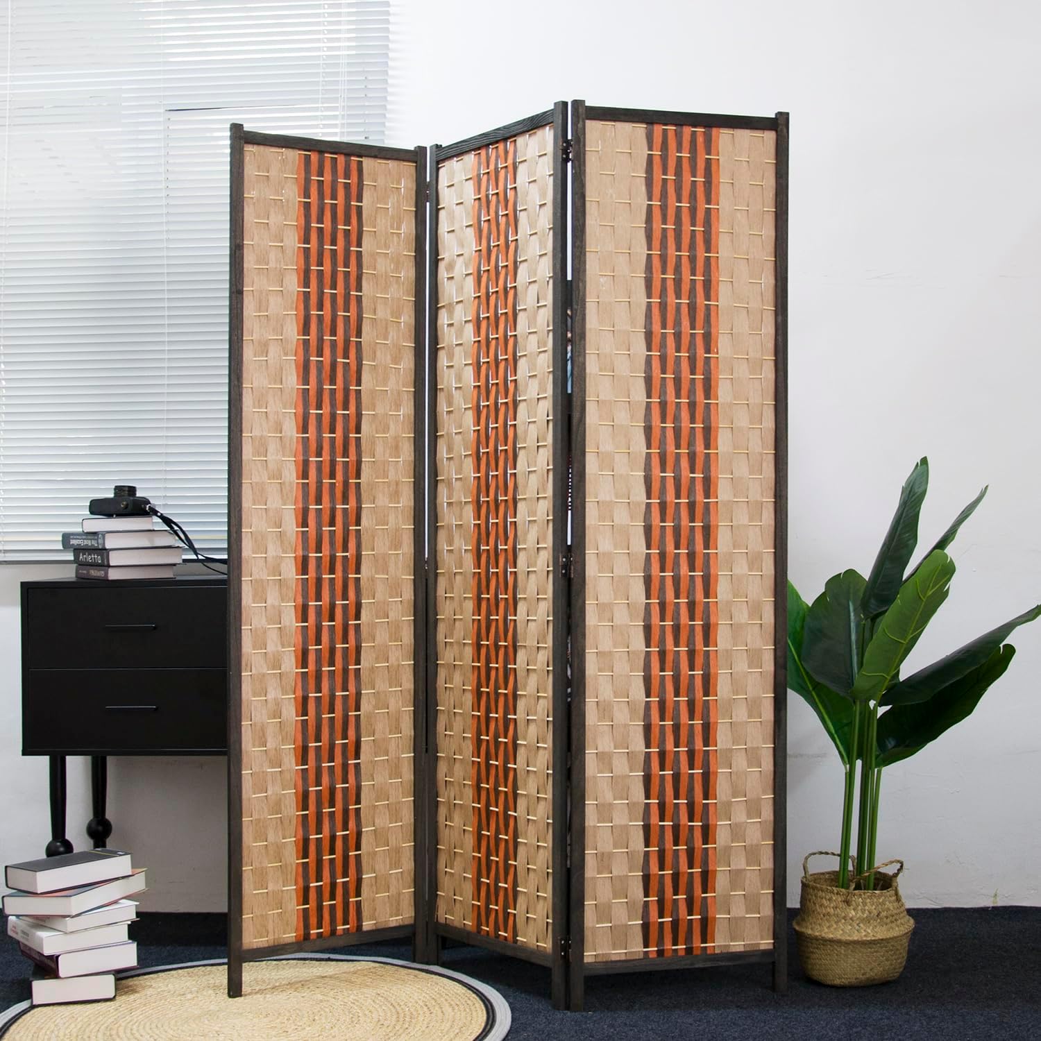 3 Panel Blackout Rattan Room Divider