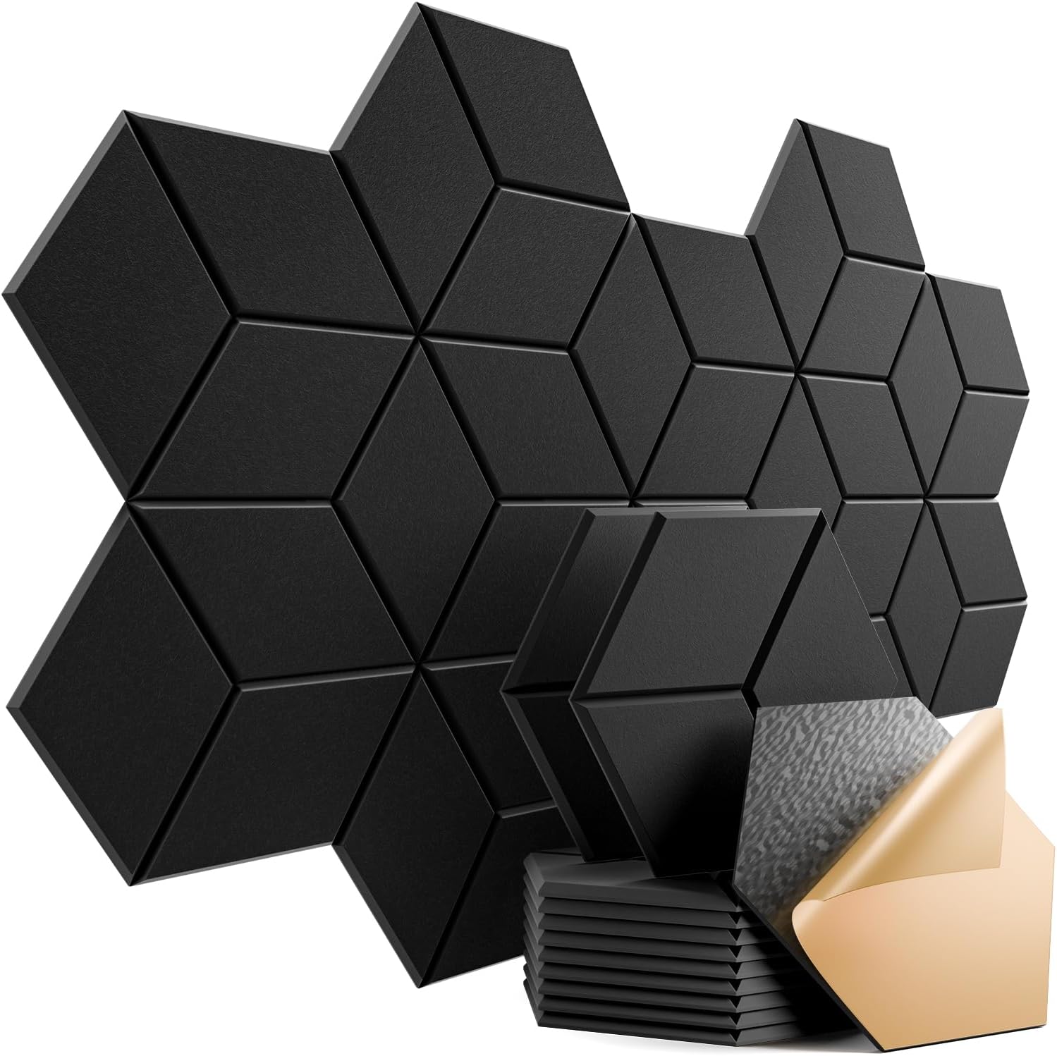 12 Pack Black Self-Adhesive Acoustic Panels