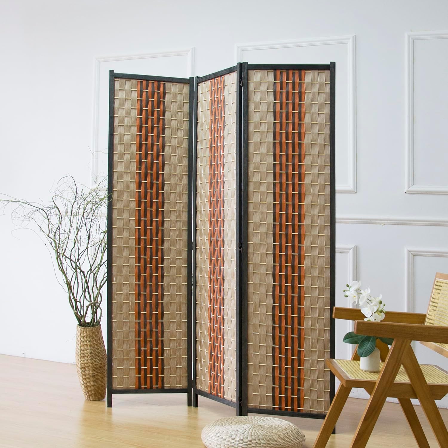 3 Panel Blackout Rattan Room Divider