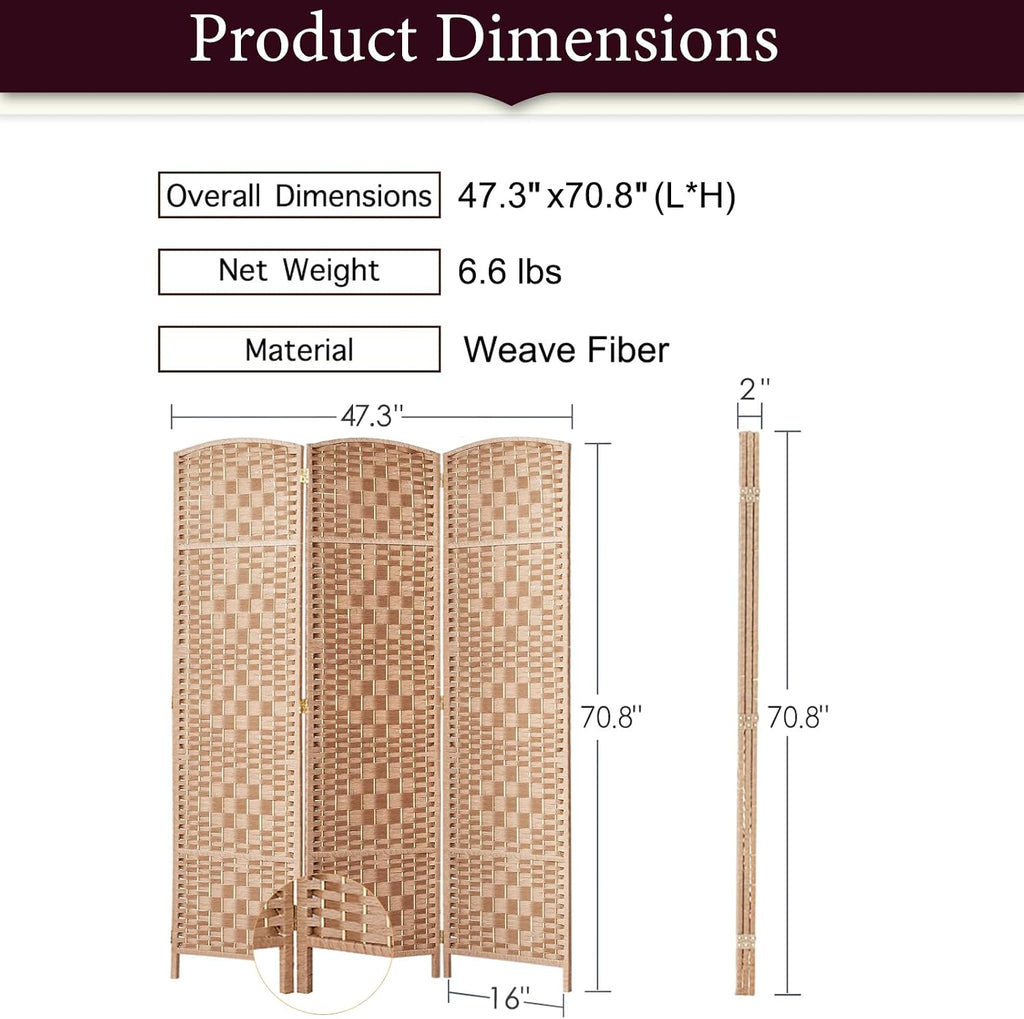 Rose Home Natural 3 Panel Room Divider