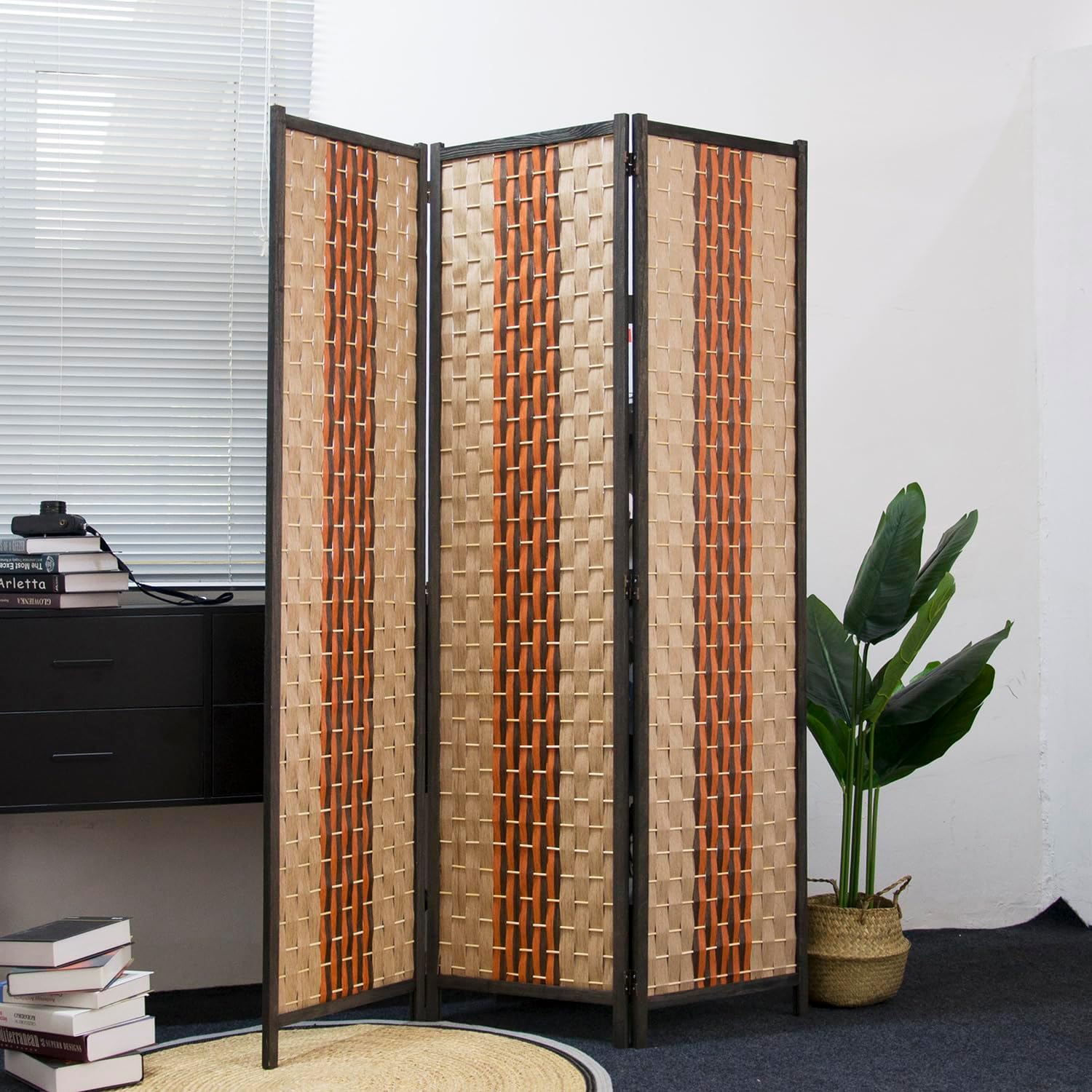 3 Panel Blackout Rattan Room Divider
