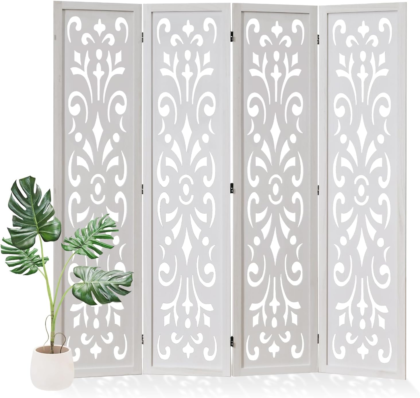 4-Panel Carved Wooden Room Divider