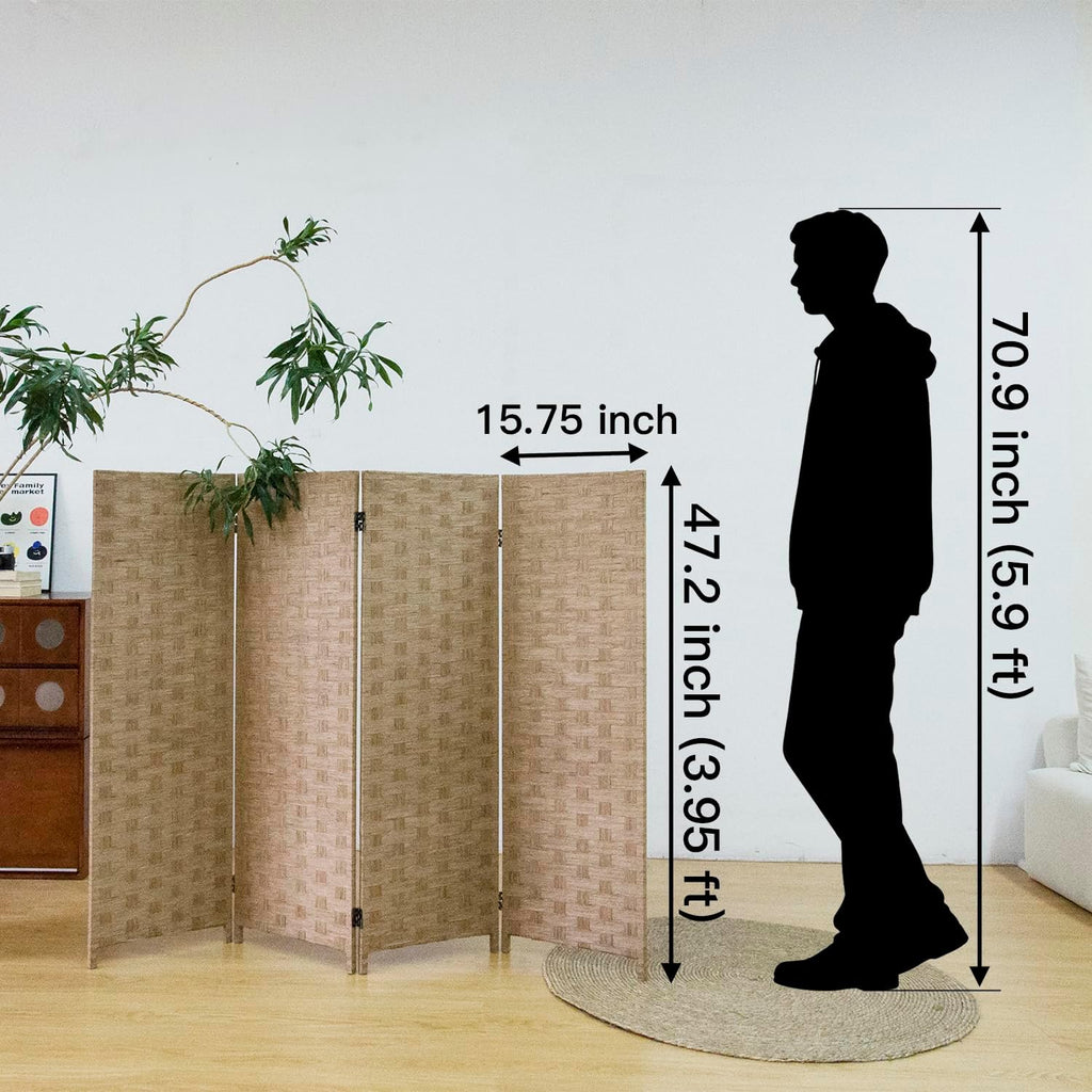 4 Panel Short Rattan Room Divider