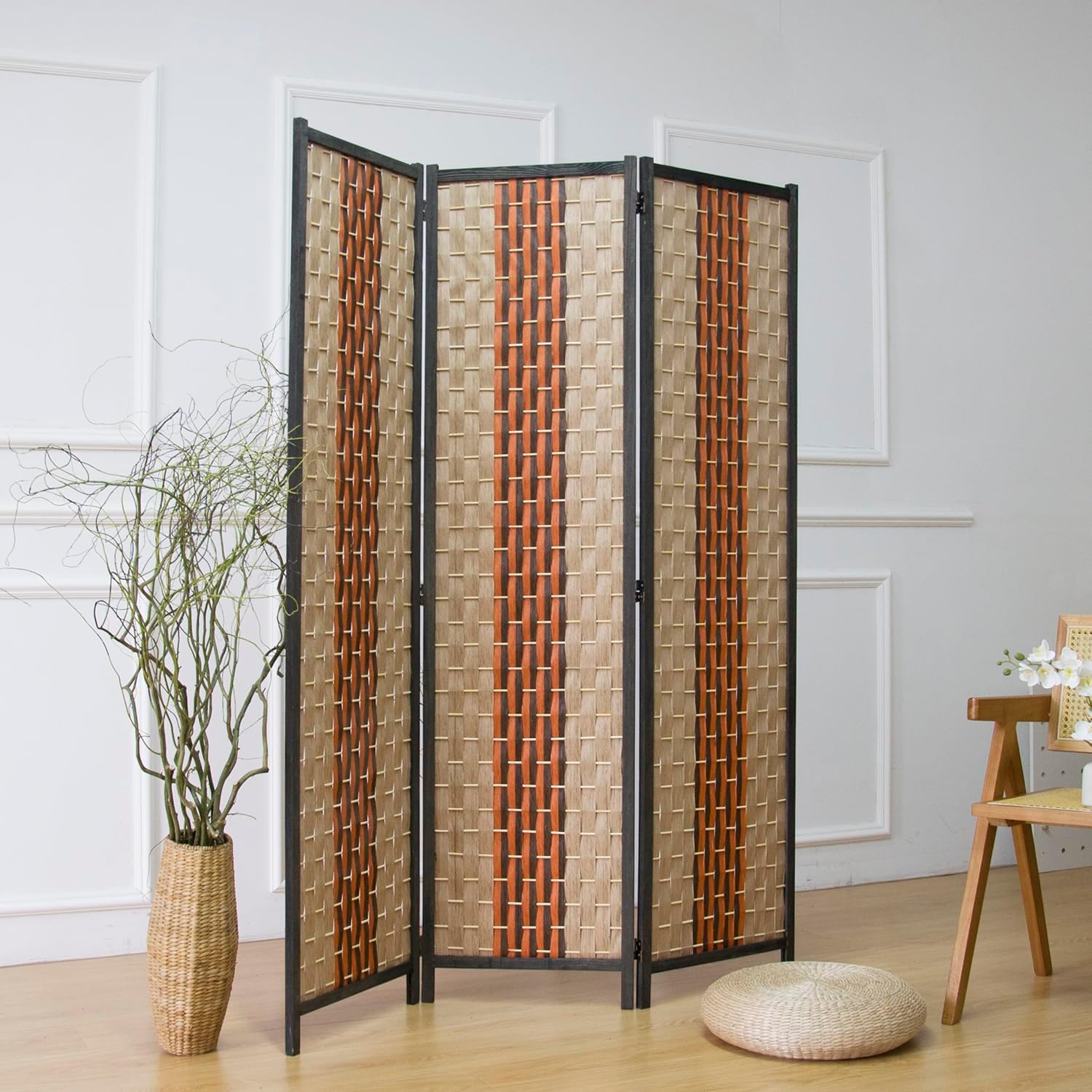 3 Panel Blackout Rattan Room Divider