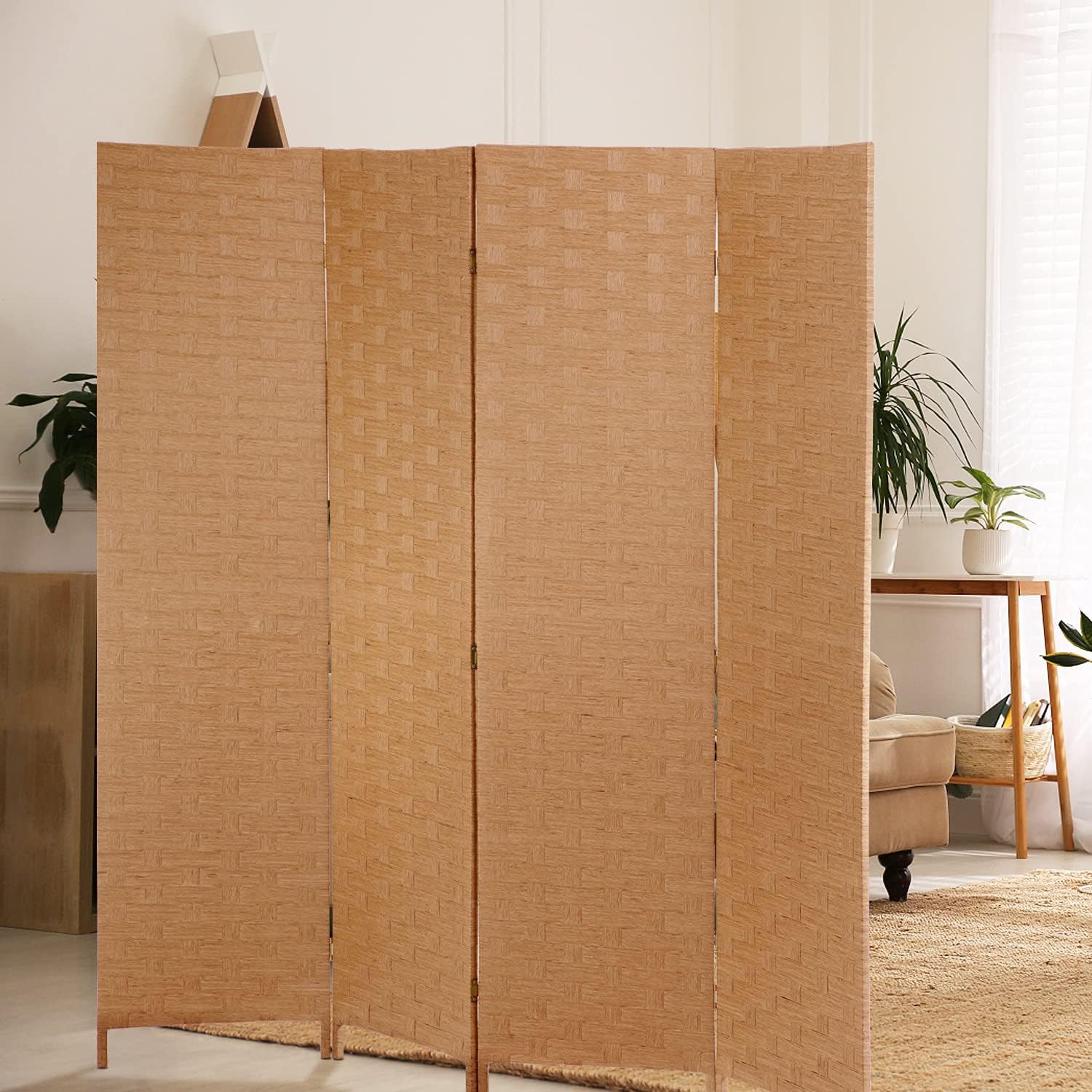 4 Panel Wood Mesh Room Divider
