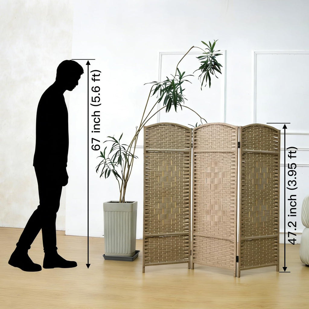 3 Panel Short Rattan Room Divider