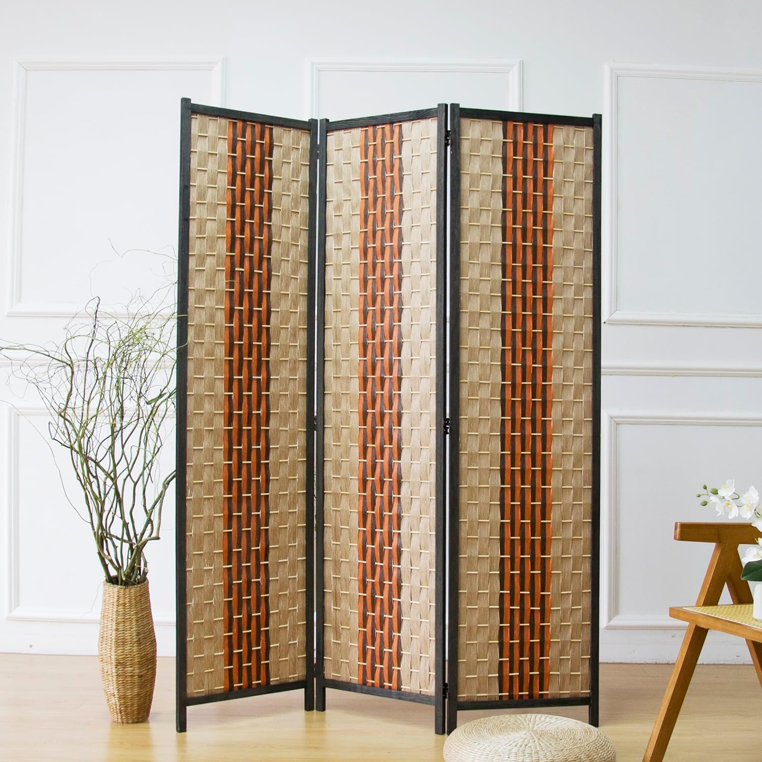 3 Panel Blackout Rattan Room Divider