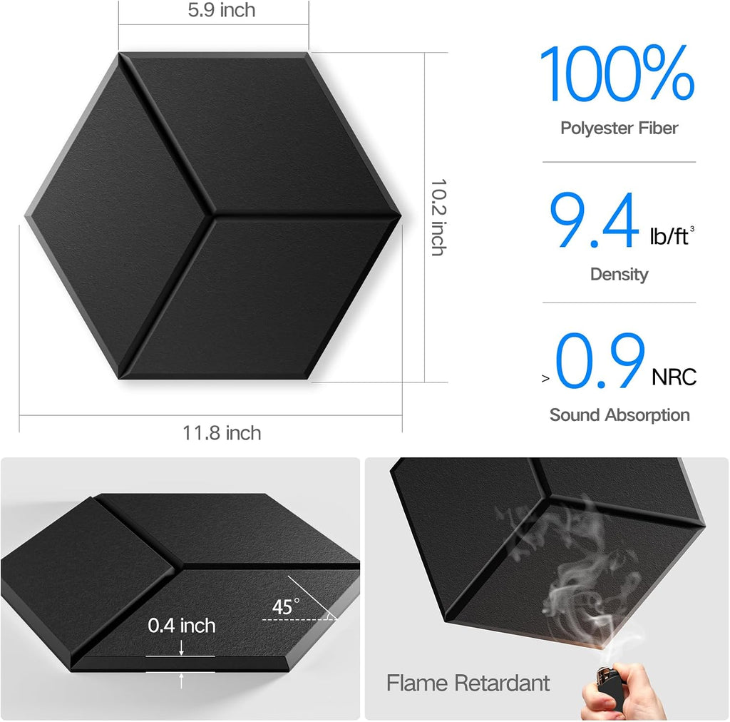 12 Pack Black Self-Adhesive Acoustic Panels