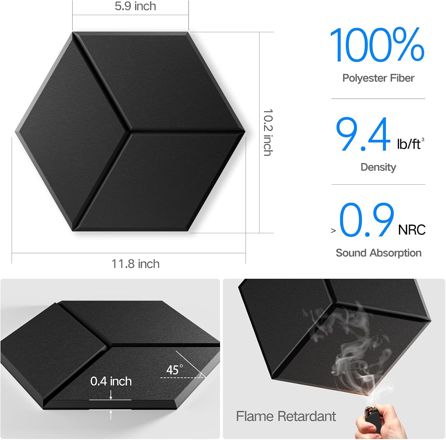 12 Pack Black Self-Adhesive Acoustic Panels