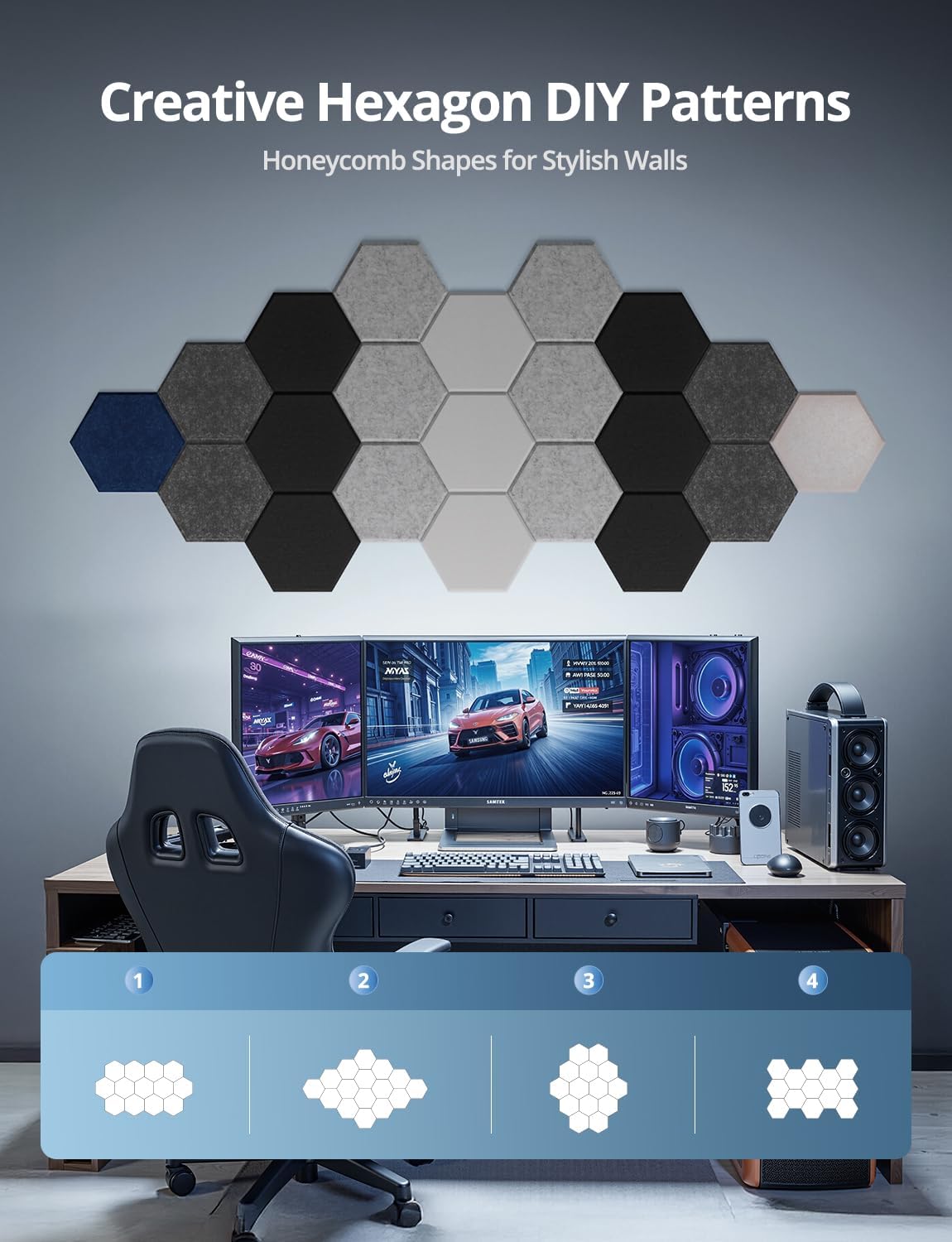 12 Pack Hexagon White Acoustic Panels