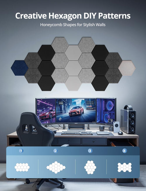 12 Pack Hexagon White Acoustic Panels