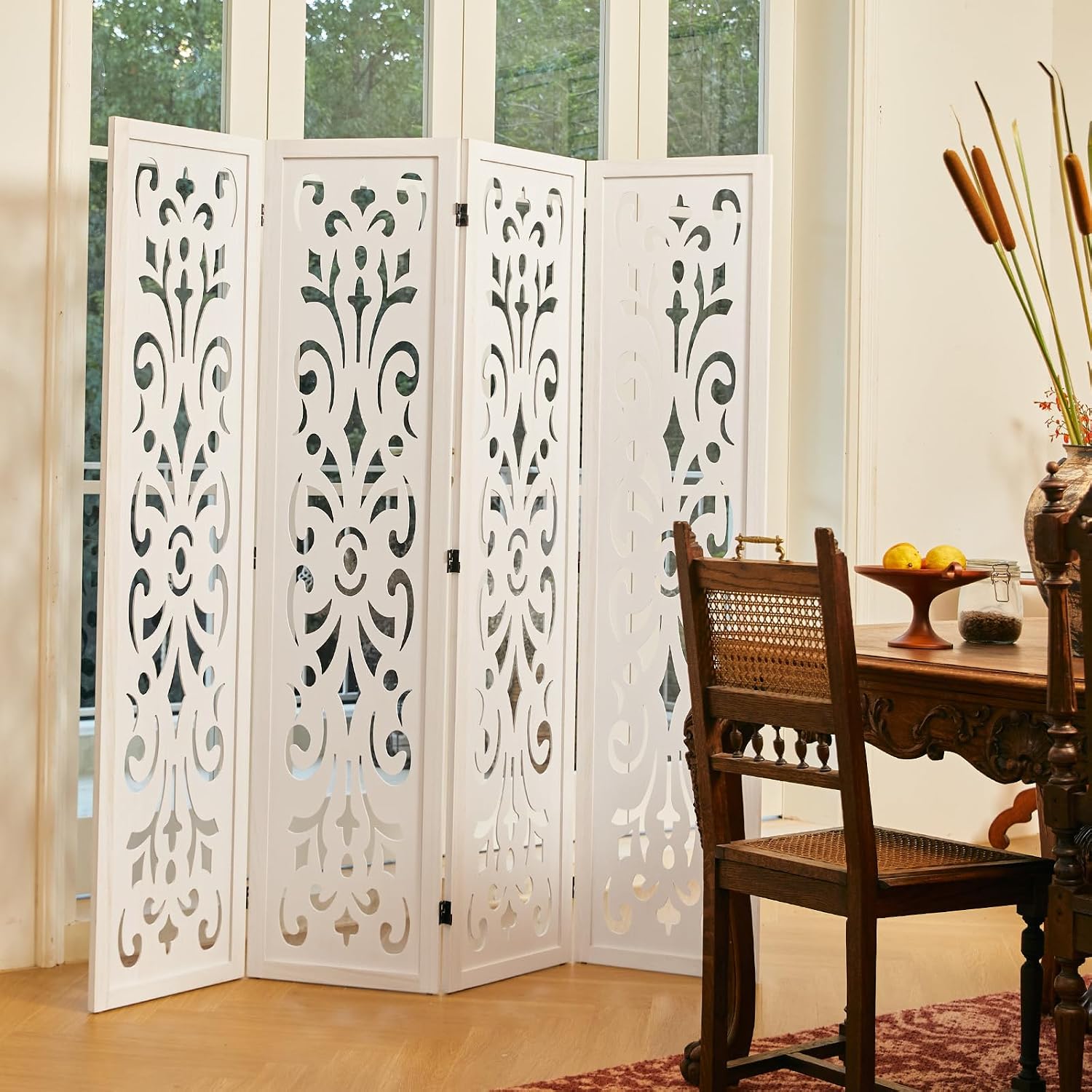 4-Panel Carved Wooden Room Divider