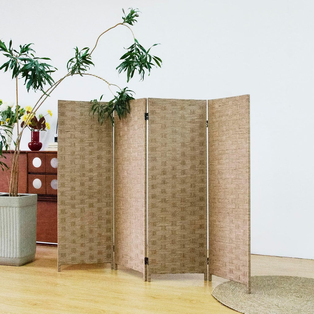 4 Panel Short Rattan Room Divider