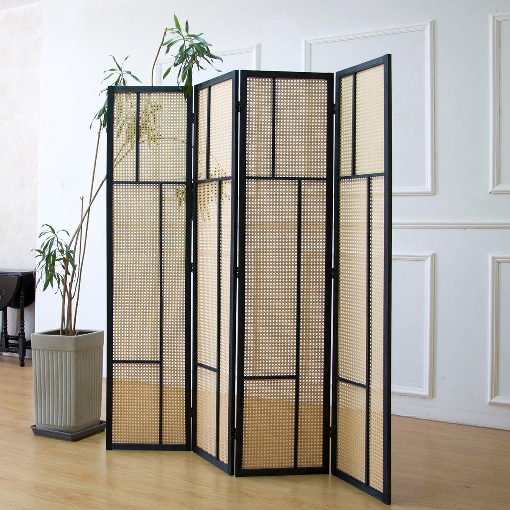 4 Panel Rattan Room Divider