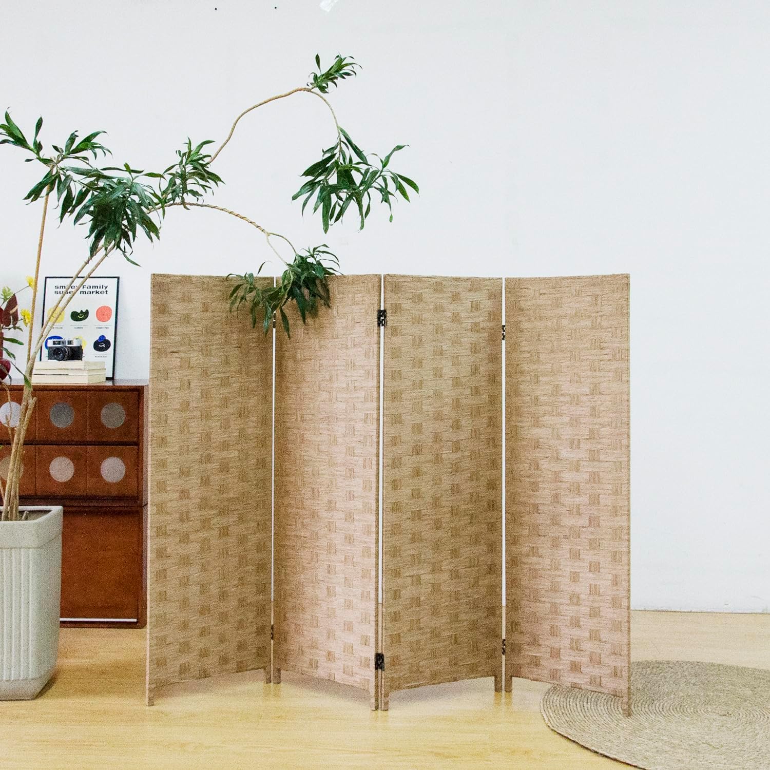 4 Panel Short Rattan Room Divider