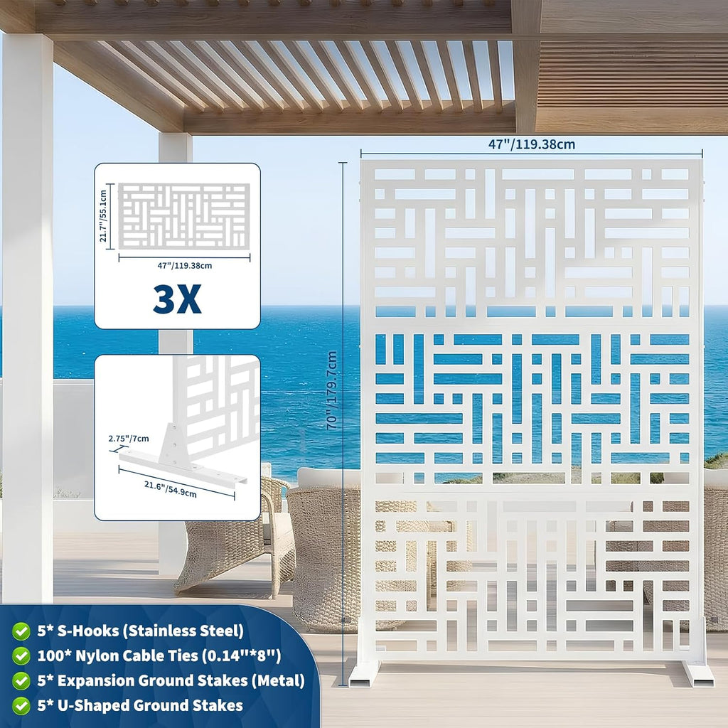 3-Panel Freestanding Metal Privacy Screen