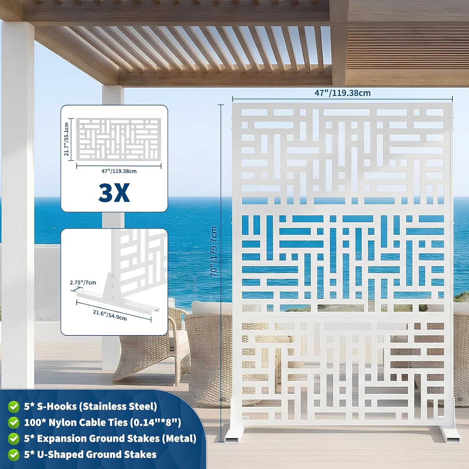 3-Panel Freestanding Metal Privacy Screen