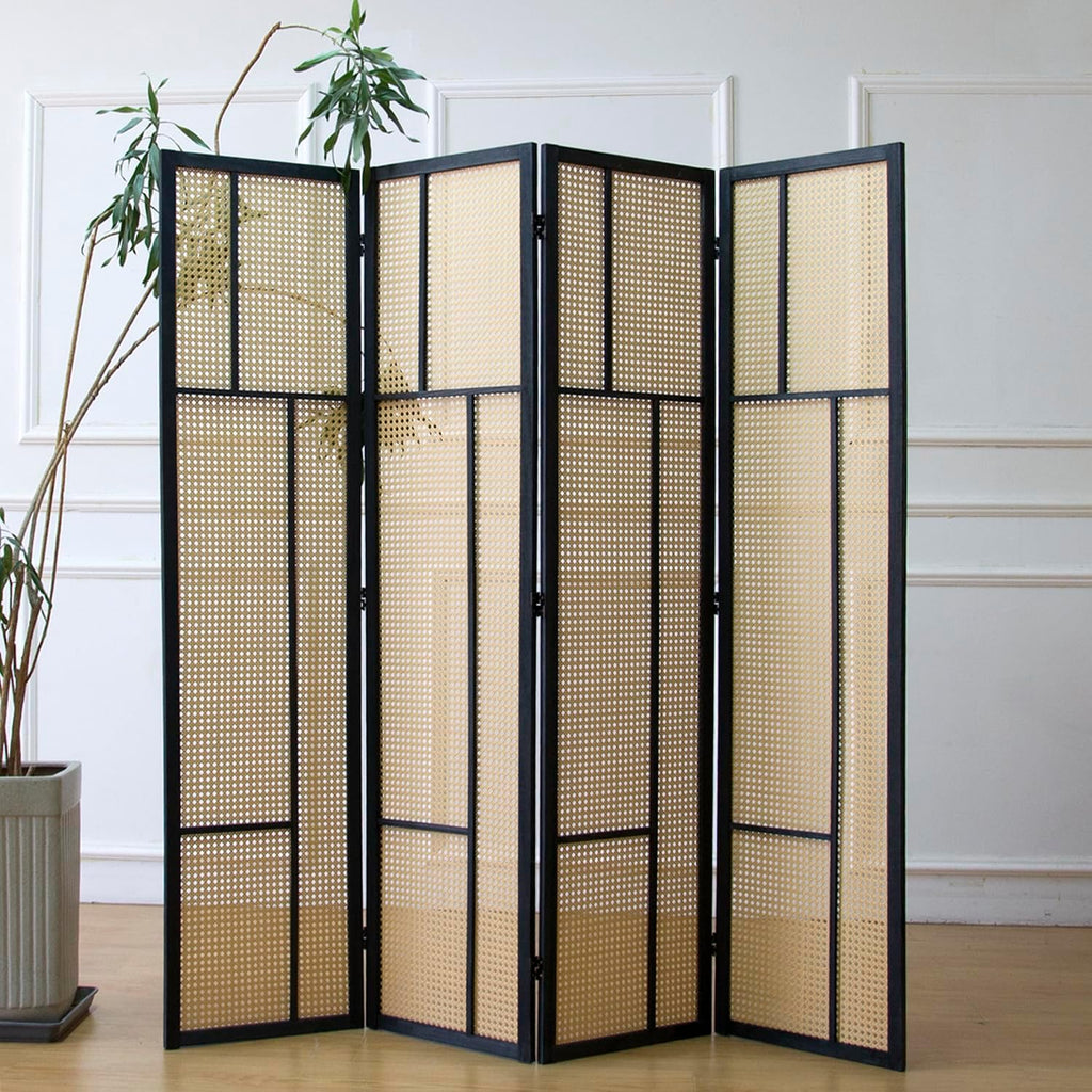 4 Panel Rattan Room Divider