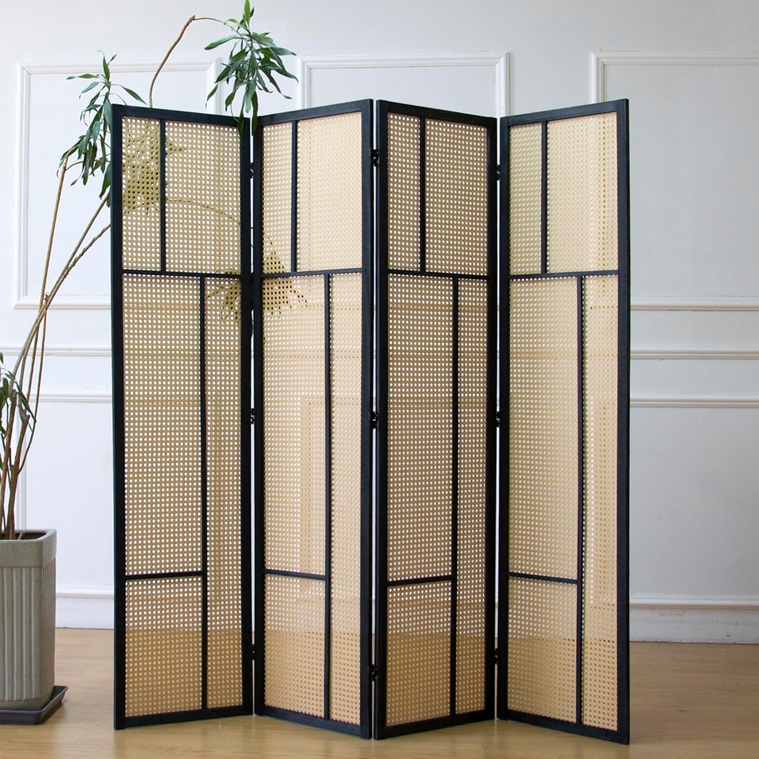 4 Panel Rattan Room Divider