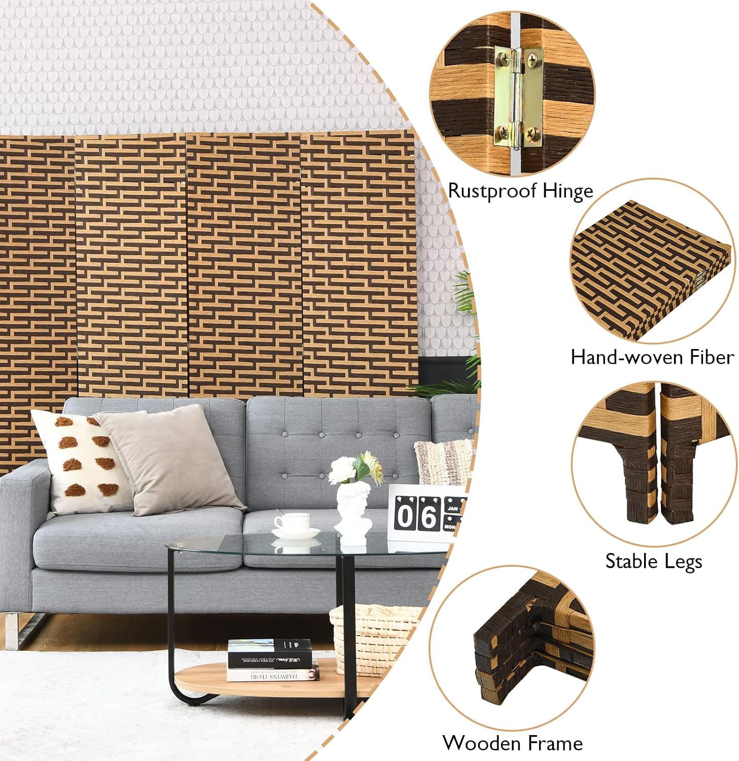 4 Panel Rattan Room Divider