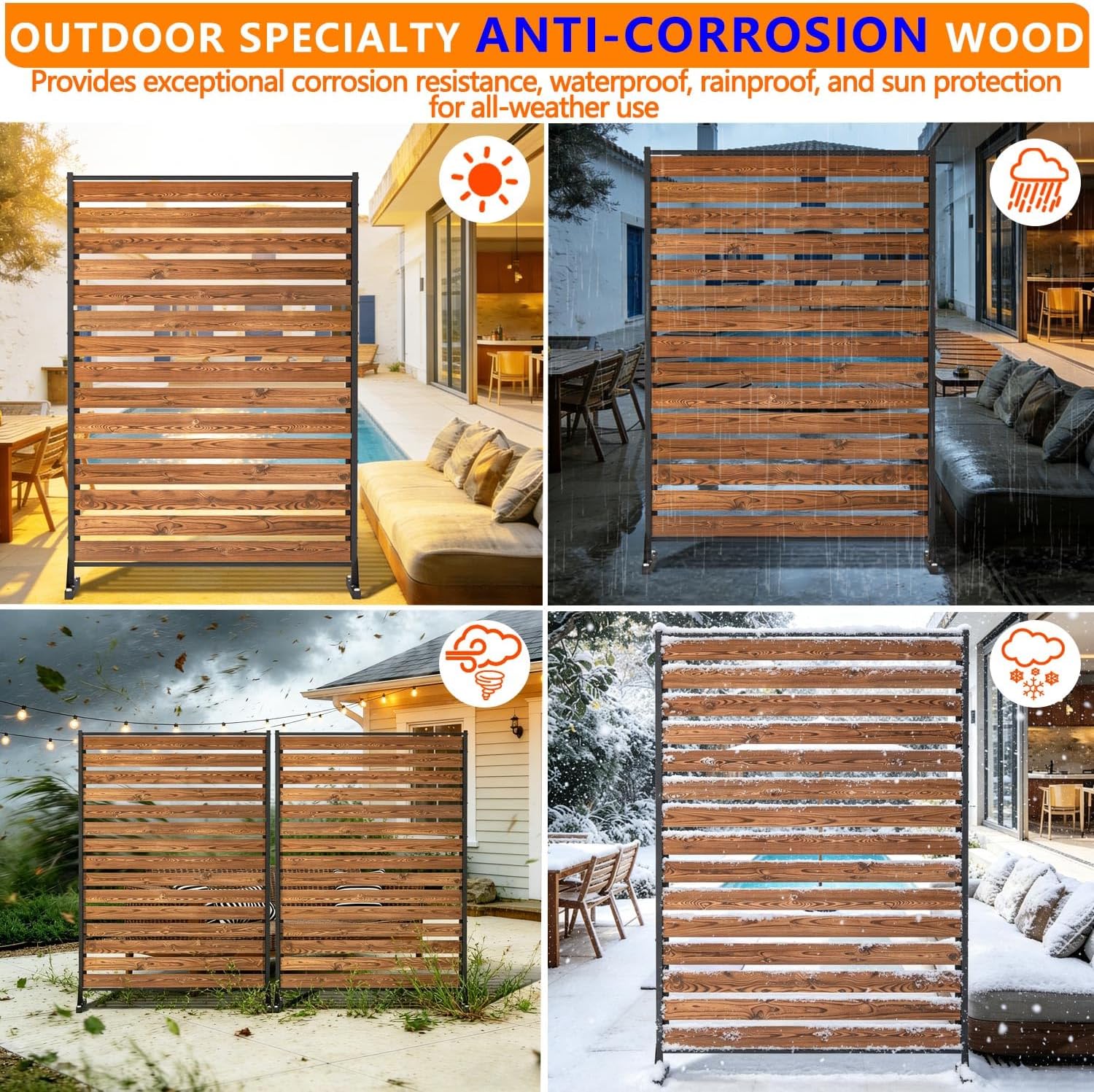 6FT Freestanding Wooden Privacy Screen