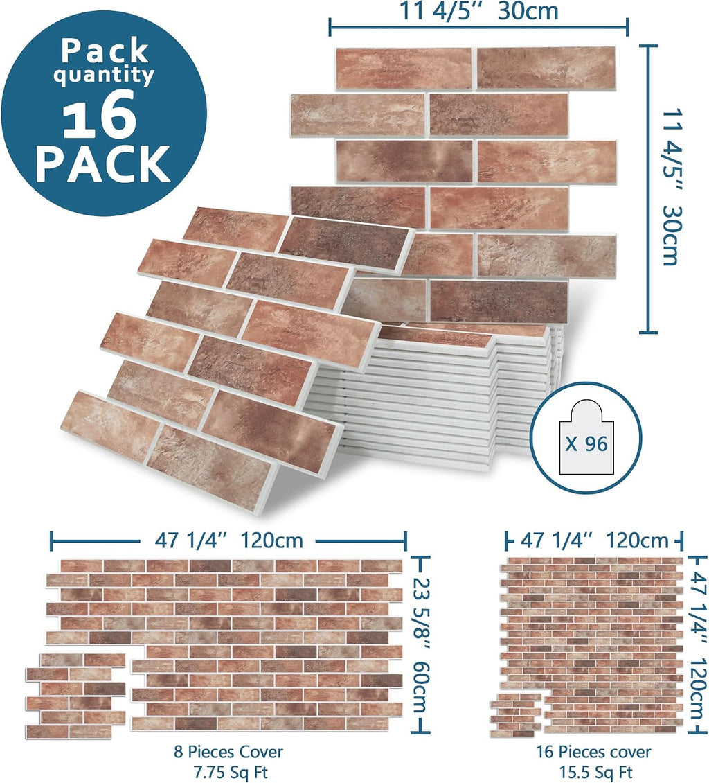 16 Pack Red Mixed 3D Brick Acoustic Panels