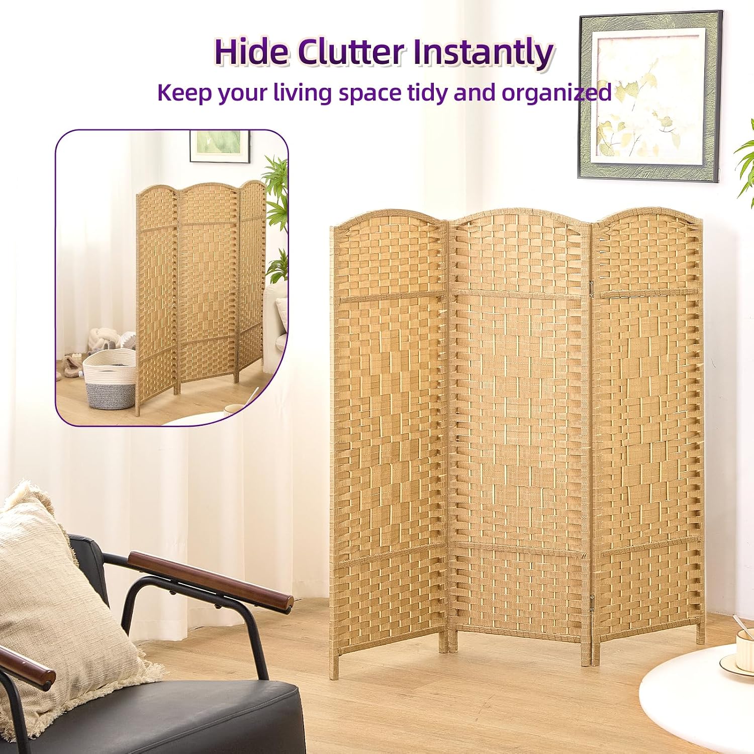 Folding Rattan Style Short Room Divider