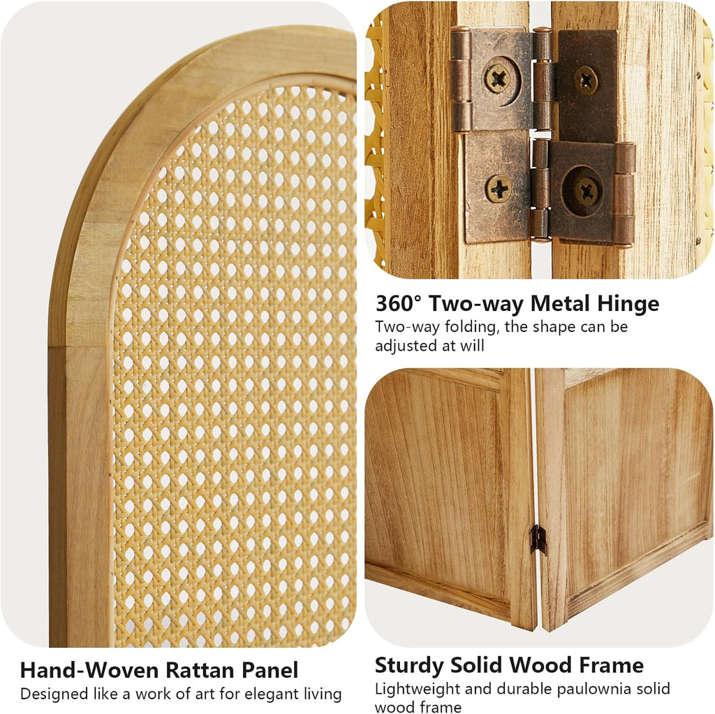4 Panel Rattan Wood Room Divider