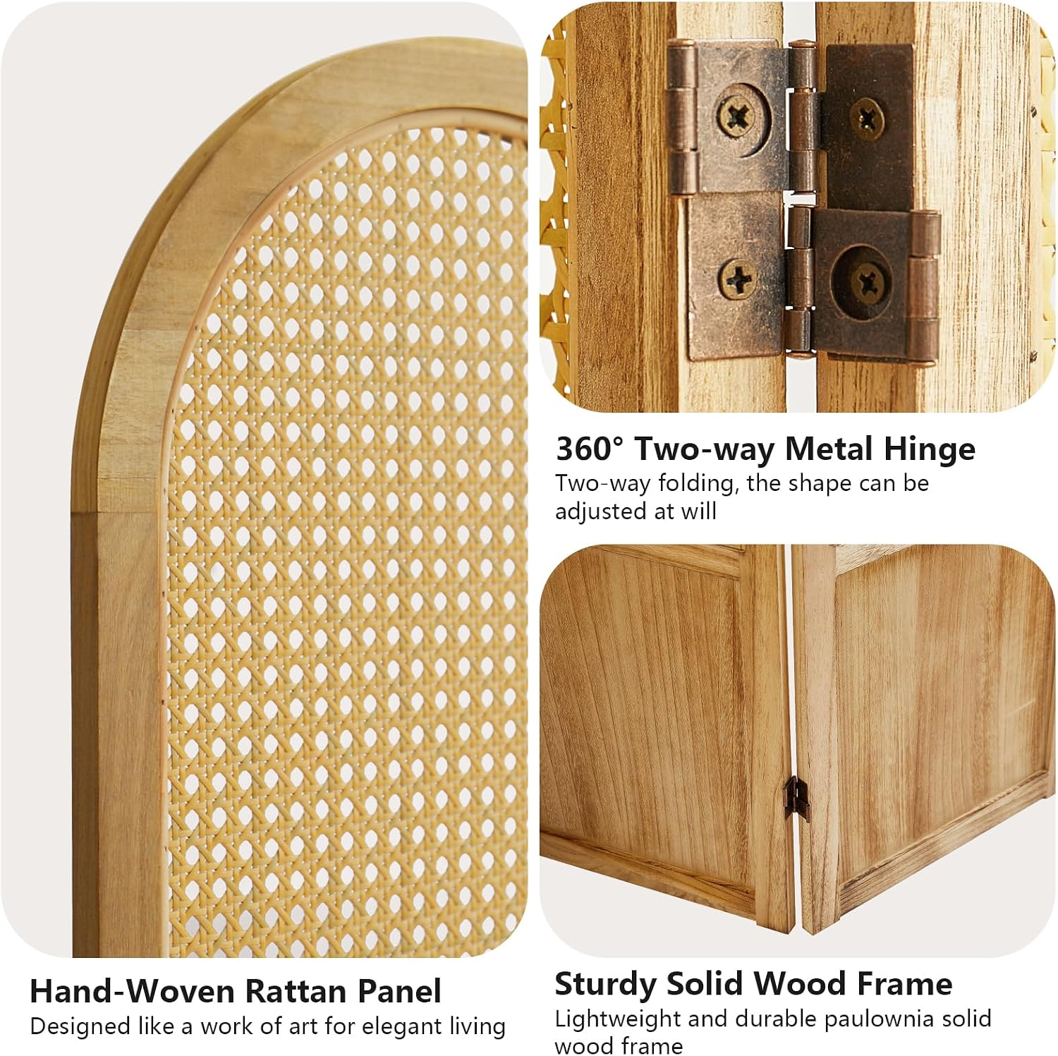 4 Panel Rattan Wood Room Divider