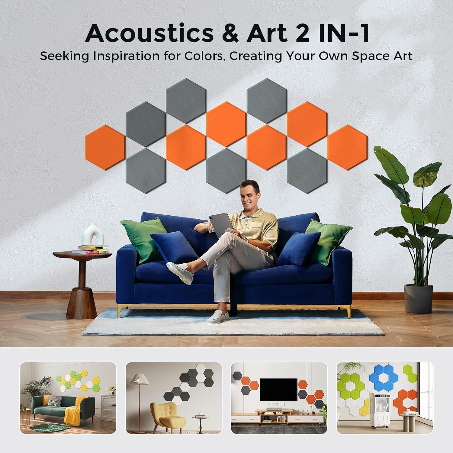 Hexagon Orange Grey Acoustic Panels