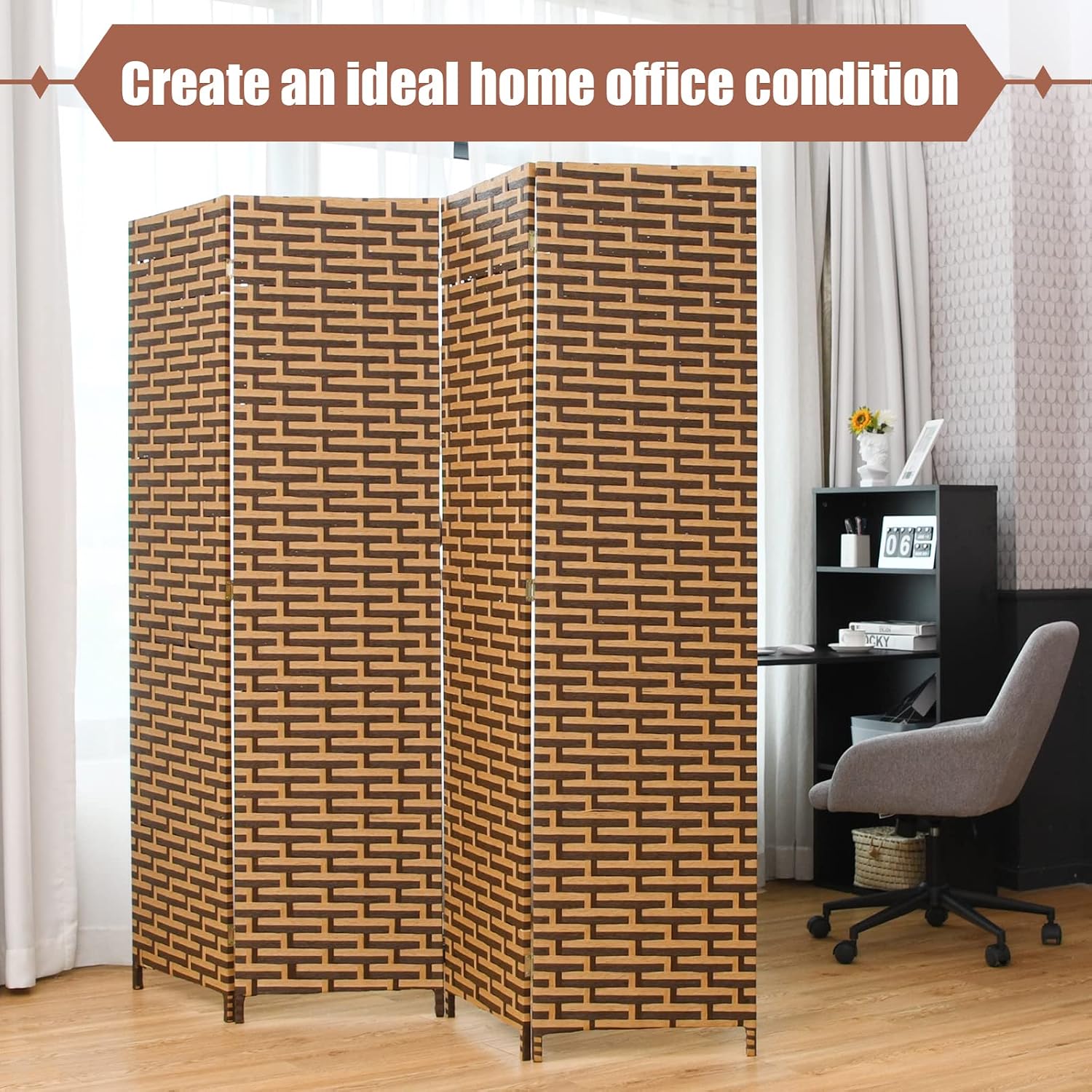 4 Panel Rattan Room Divider