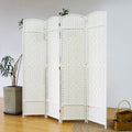 4 Panel White Rattan Room Divider