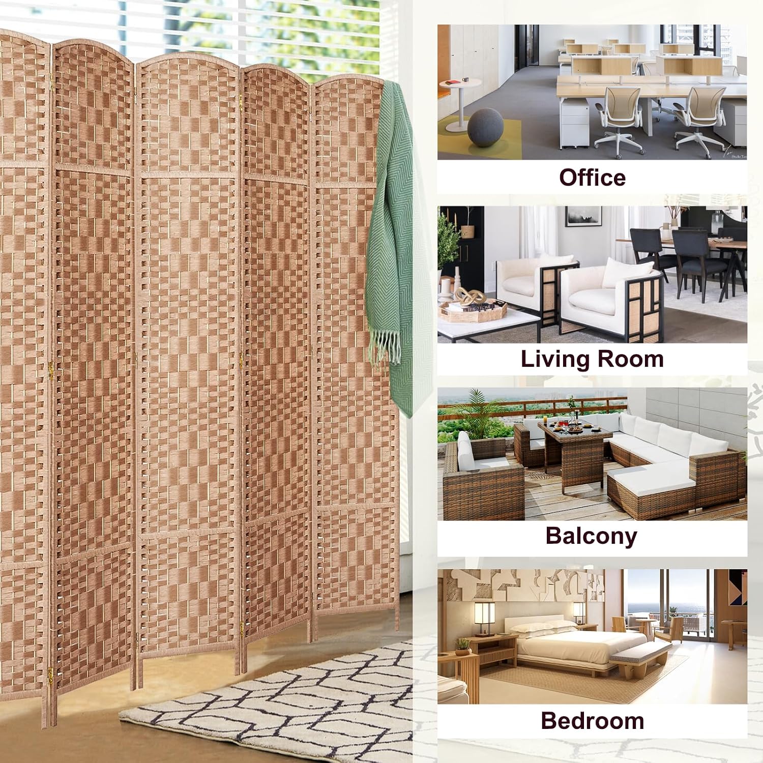 Rose Home Natural 3 Panel Room Divider