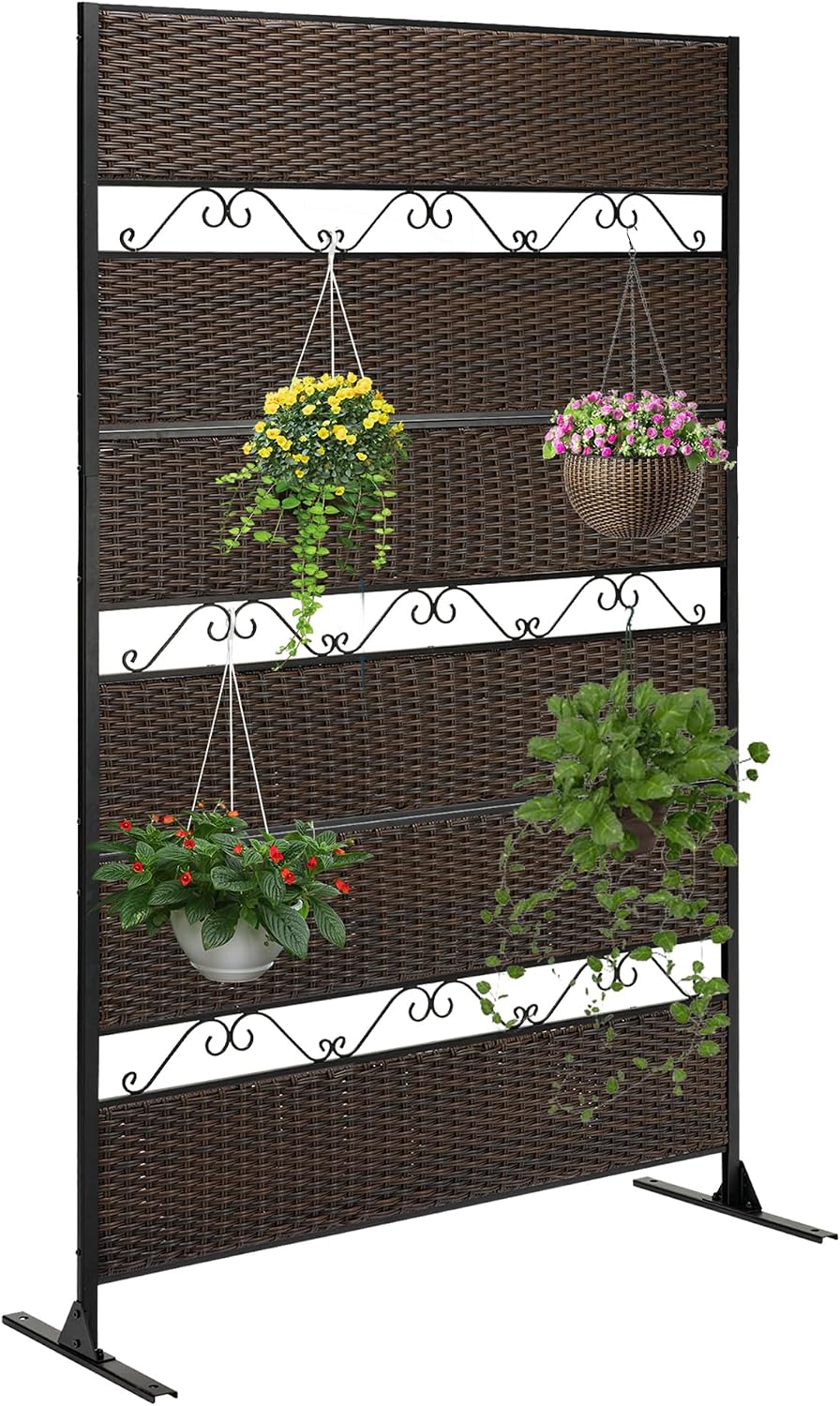 6FT Freestanding Wicker Metal Privacy Screen