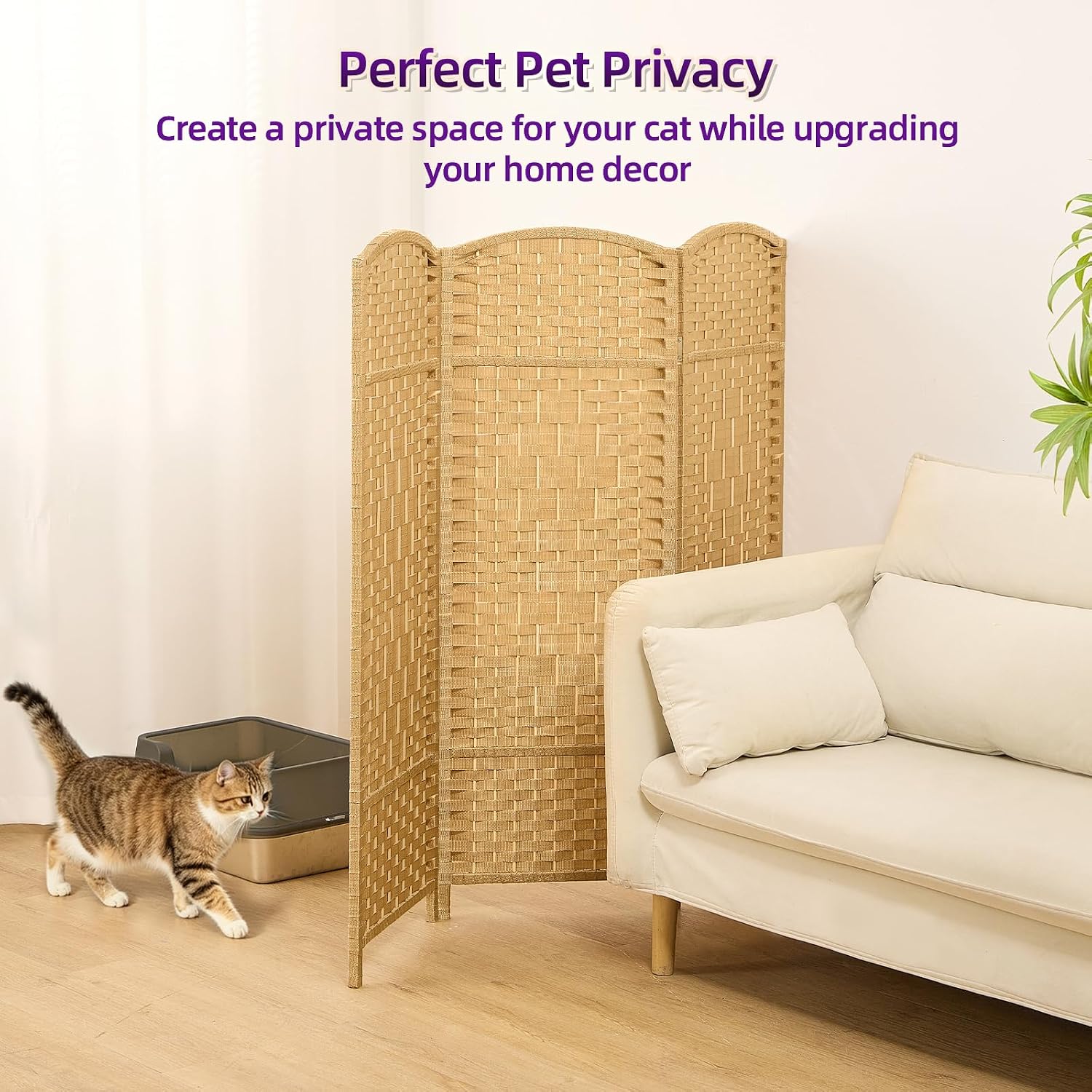 Folding Rattan Style Short Room Divider