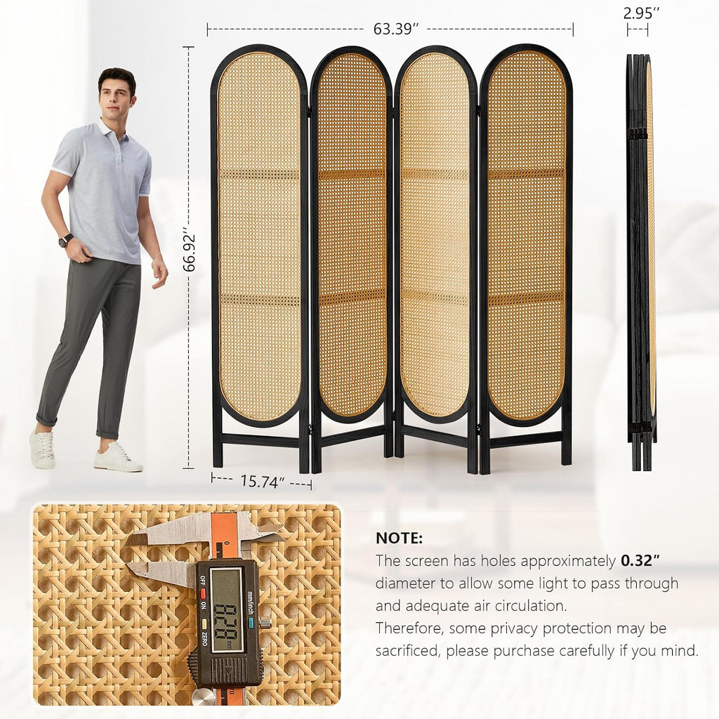 4 Panel Black Rattan Room Divider