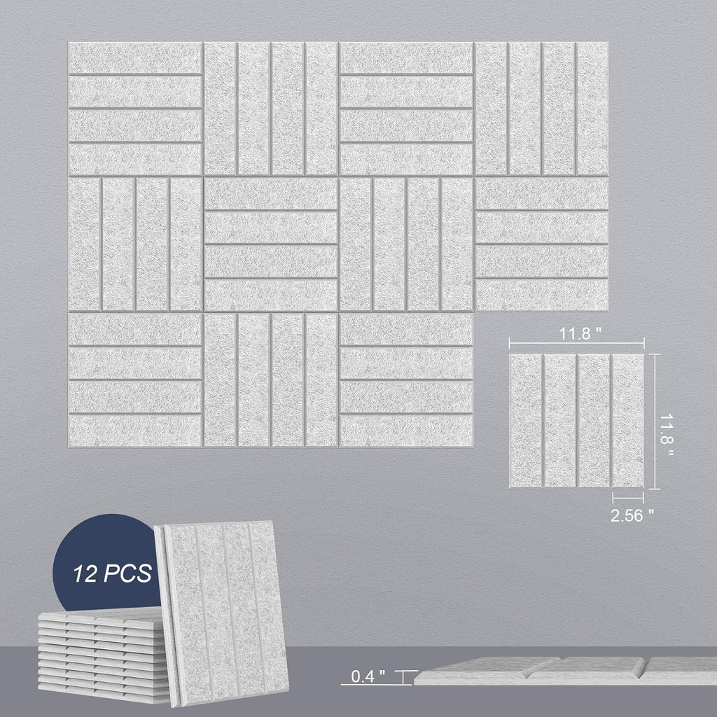 12 Pack Silver Grey Acoustic Panels