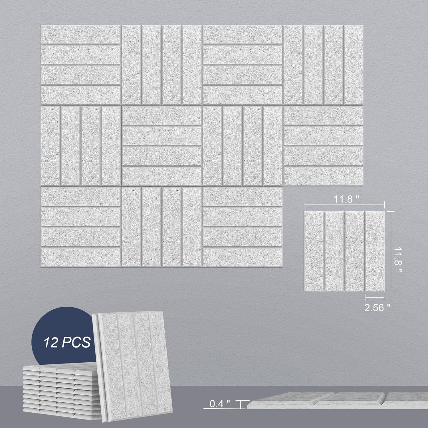 12 Pack Silver Grey Acoustic Panels