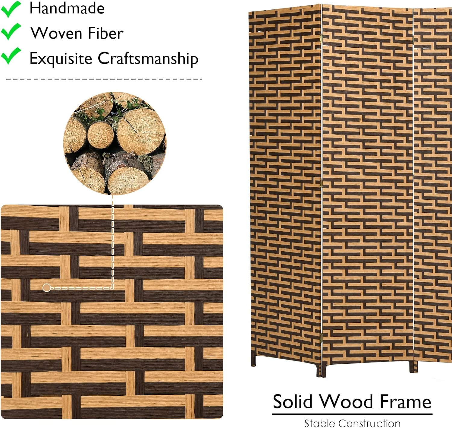 4 Panel Rattan Room Divider
