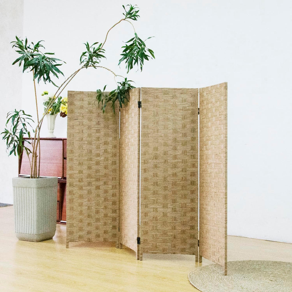 4 Panel Short Rattan Room Divider