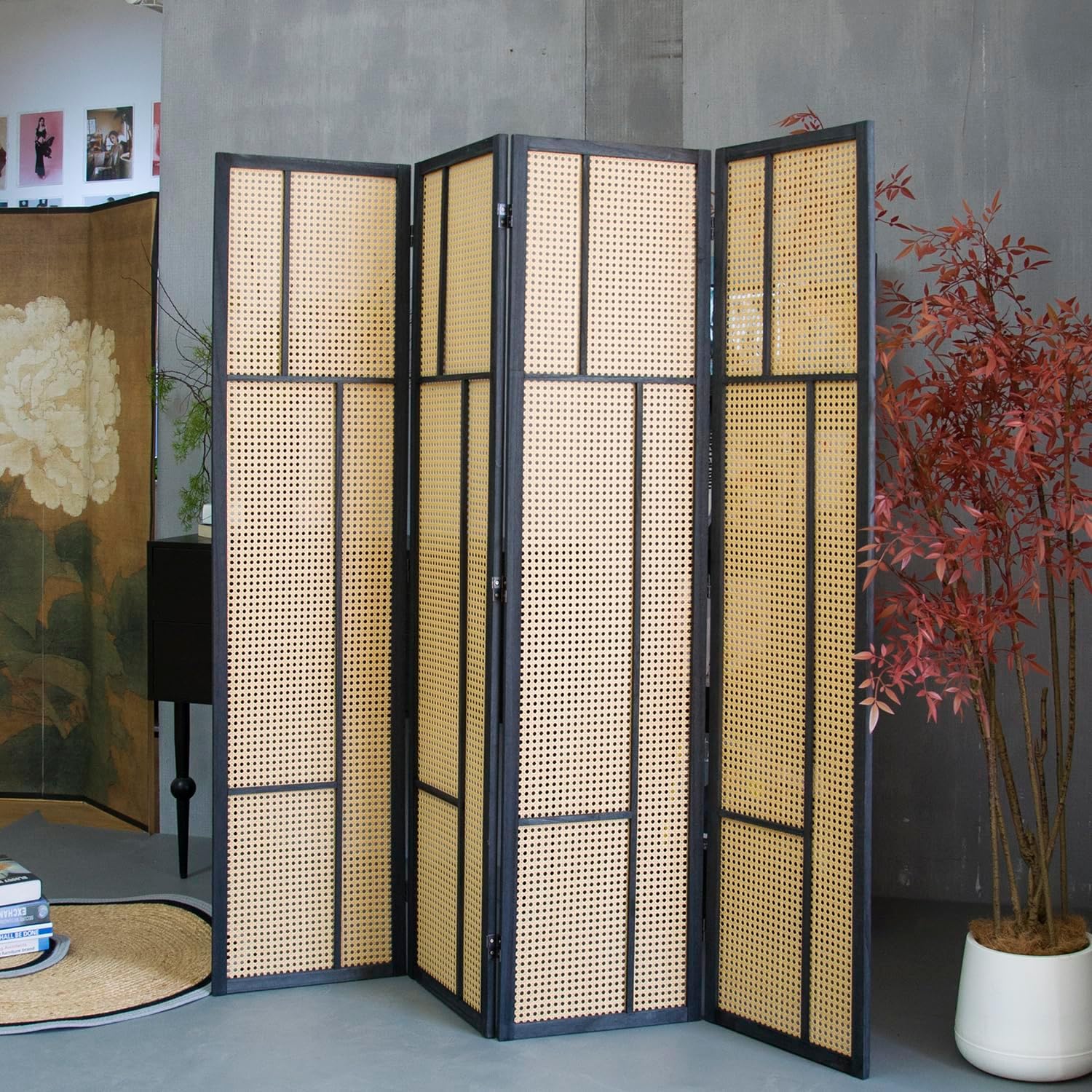4 Panel Rattan Room Divider