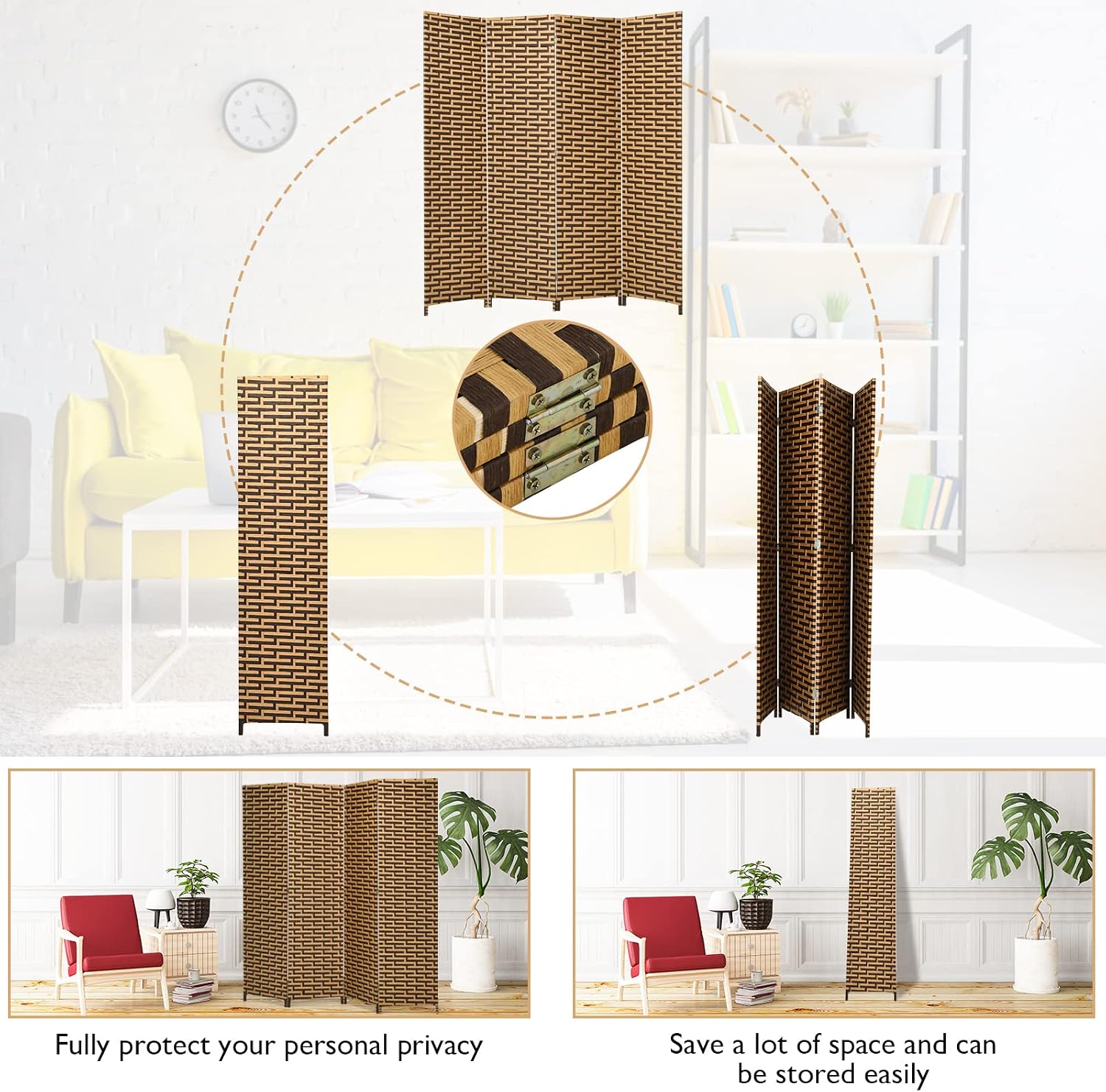 4 Panel Rattan Room Divider