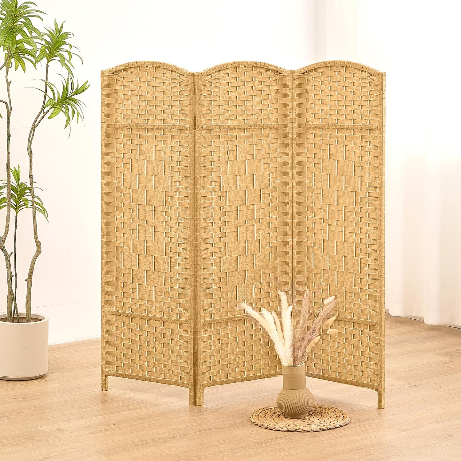 Folding Rattan Style Short Room Divider