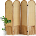 4 Panel Rattan Wood Room Divider