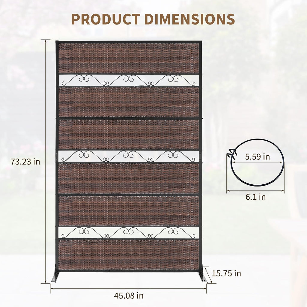 6FT Freestanding Wicker Metal Privacy Screen