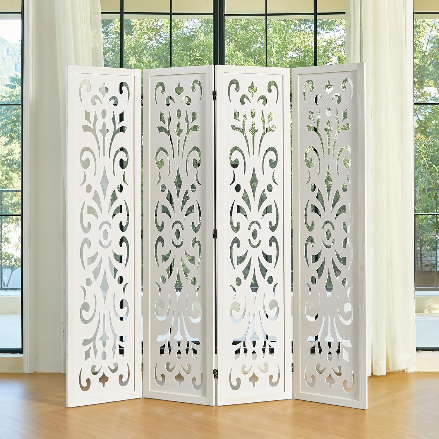 4-Panel Carved Wooden Room Divider