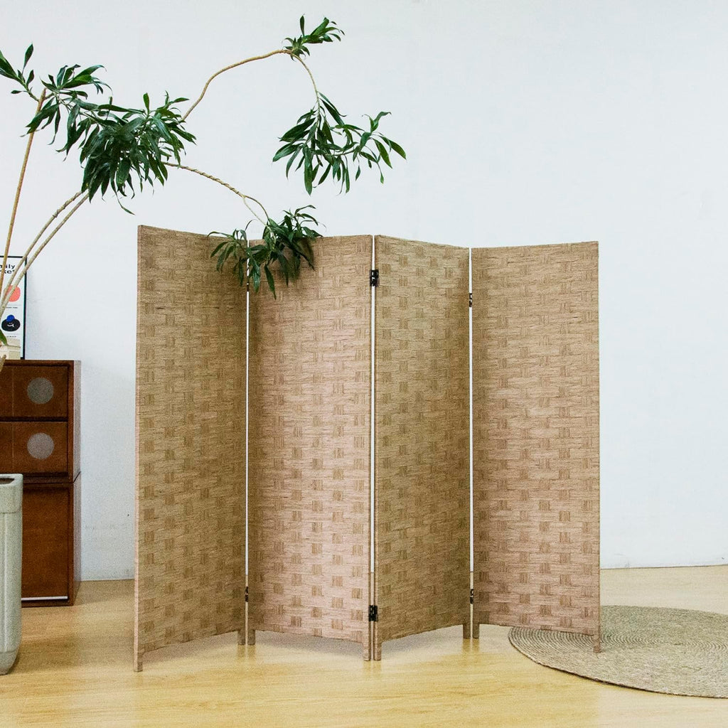 4 Panel Short Rattan Room Divider