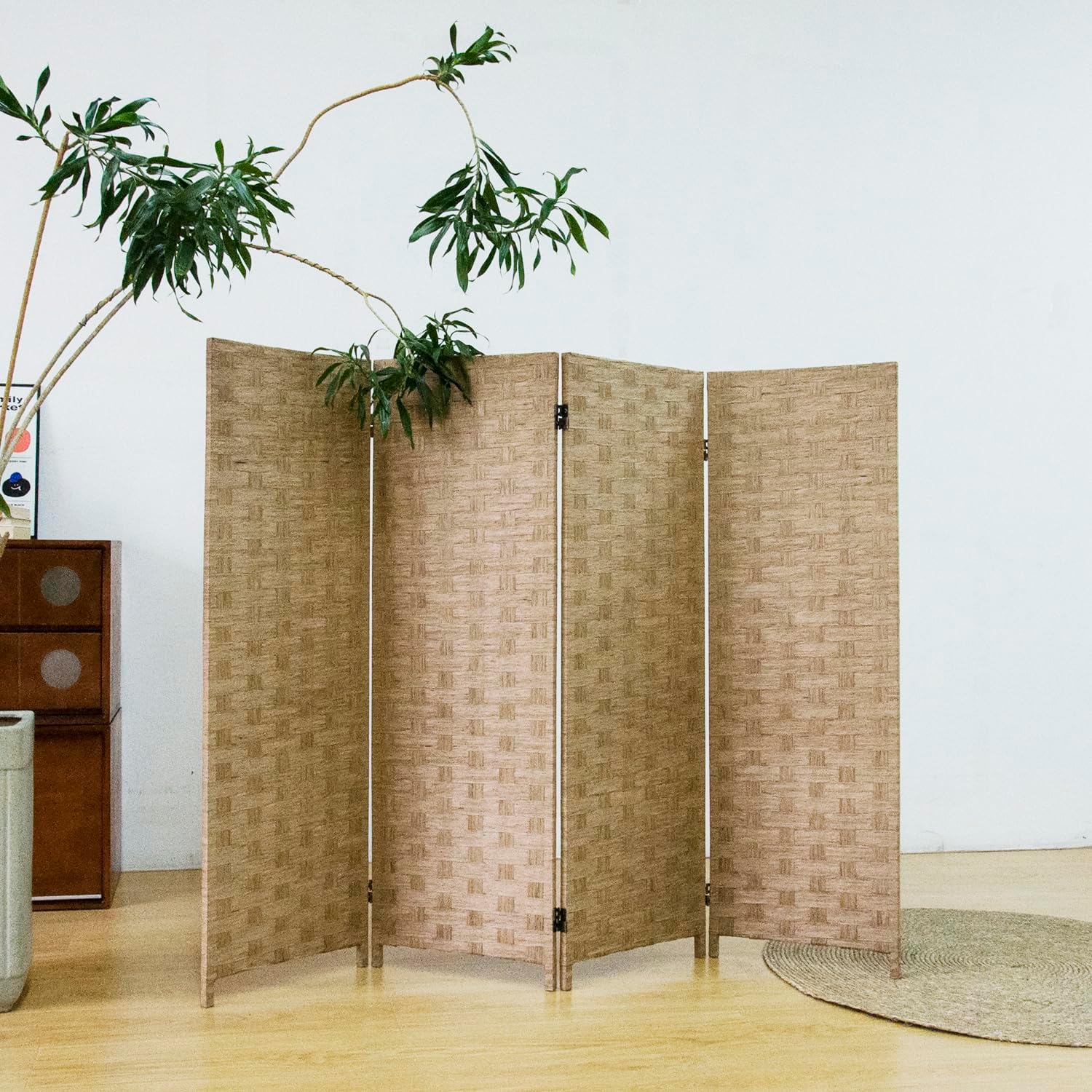 4 Panel Short Rattan Room Divider