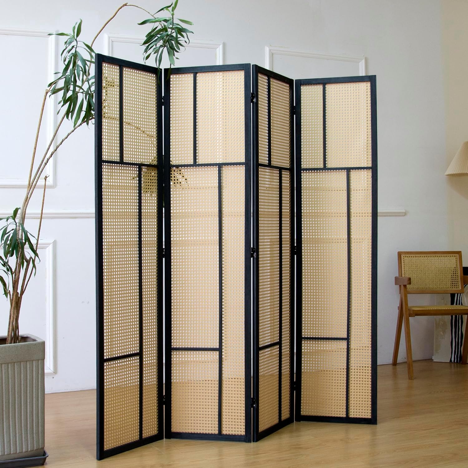 4 Panel Rattan Room Divider