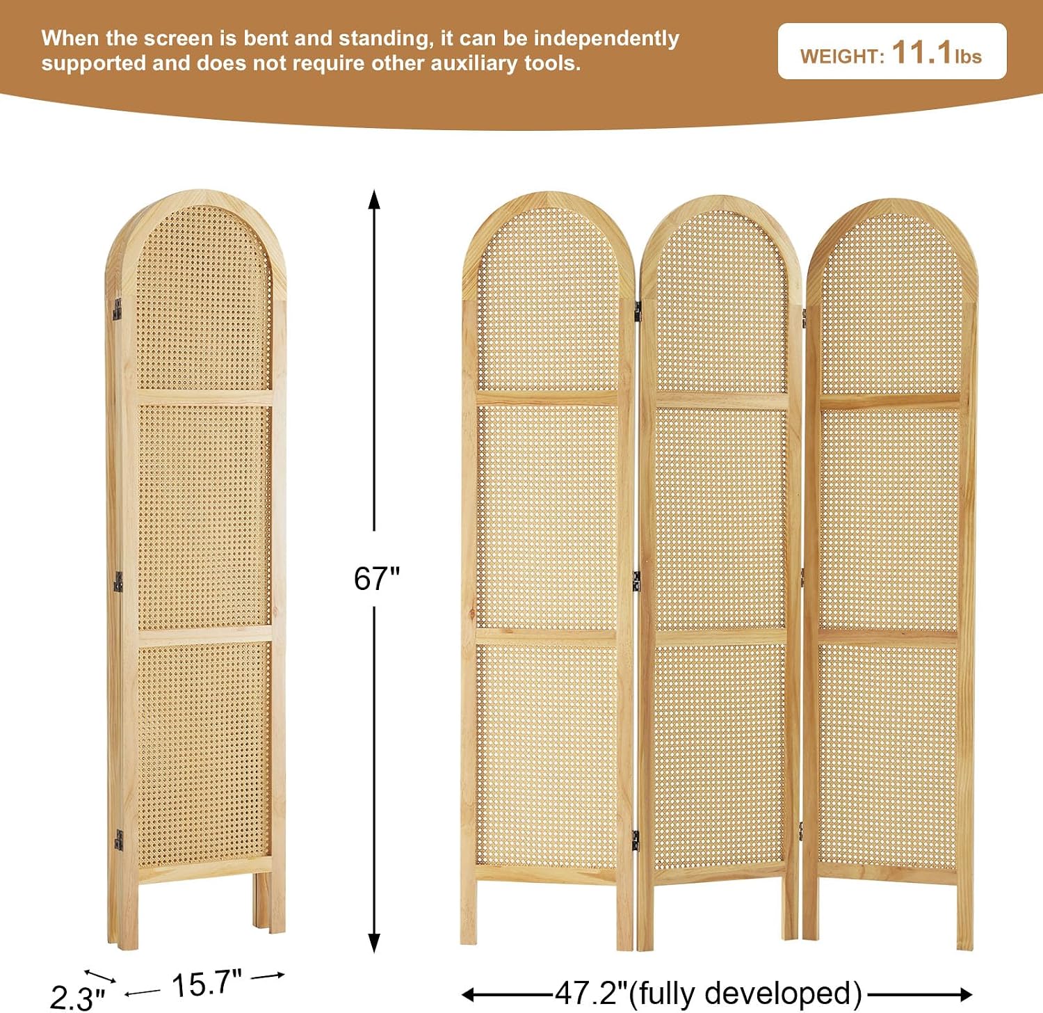 3 Panel Rattan Room Divider